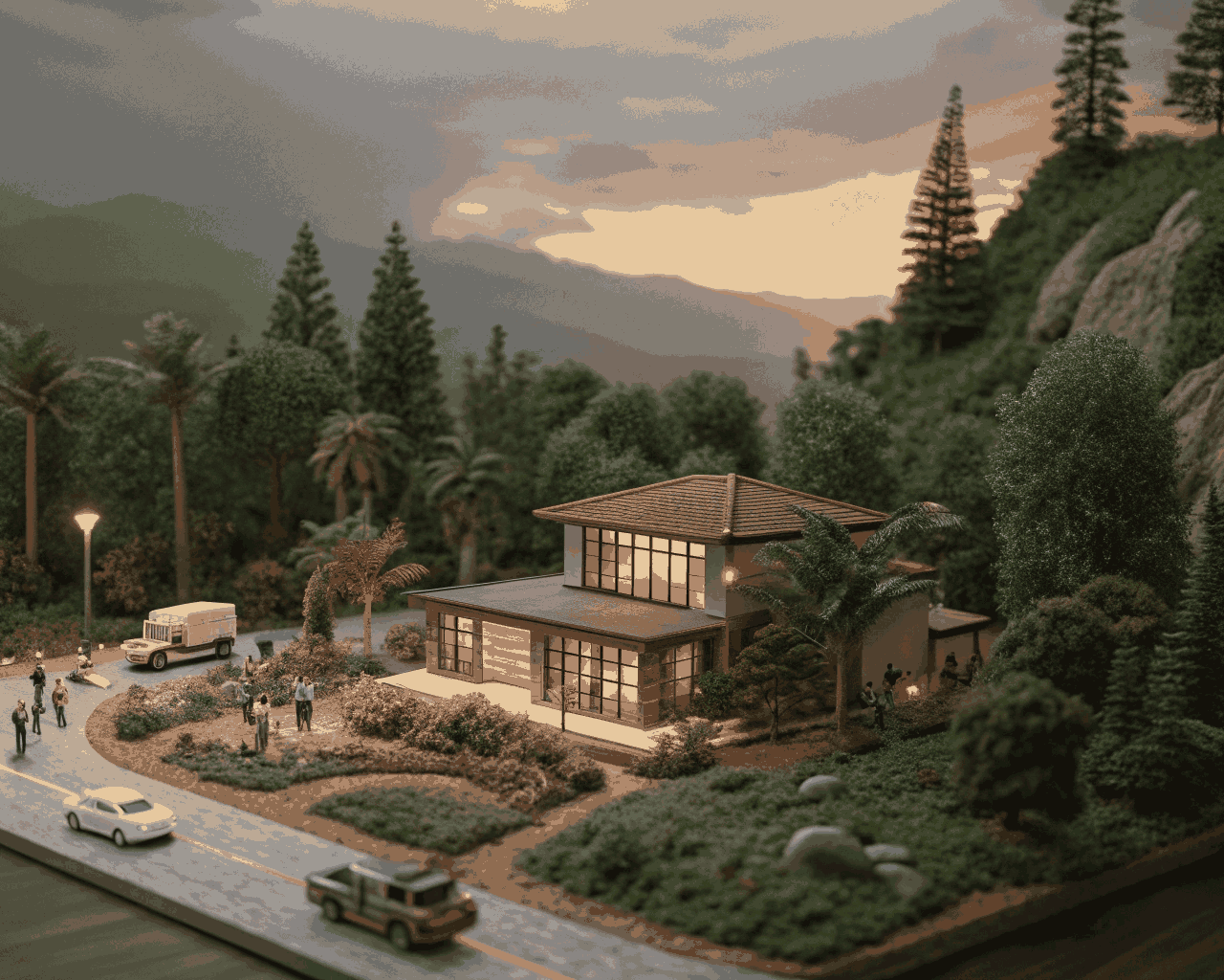 Architectural Visualization with People and Landscaping