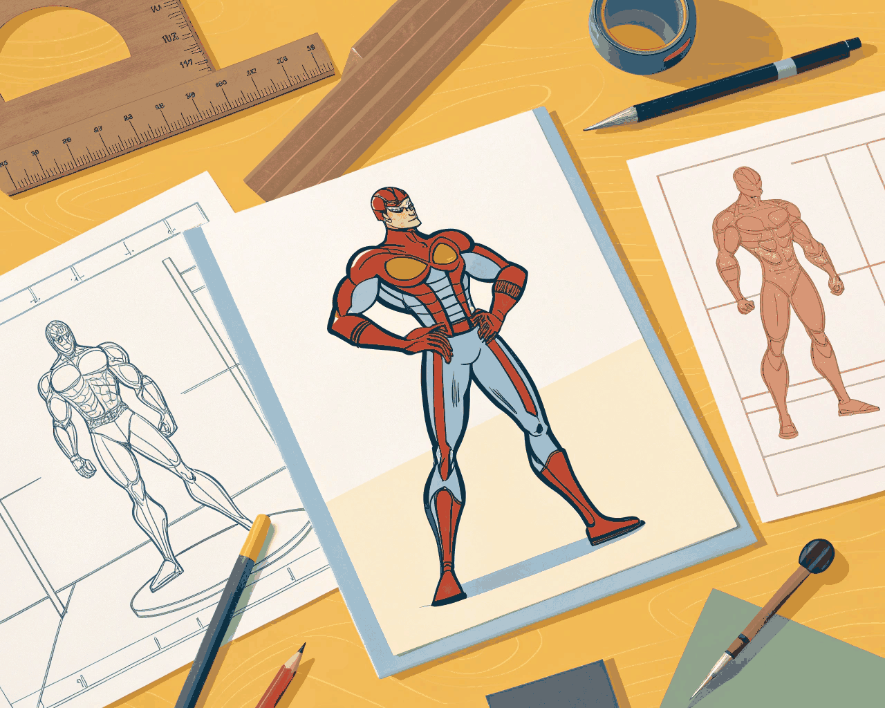 Bold Comic Book Hero and Villain Character Design Package