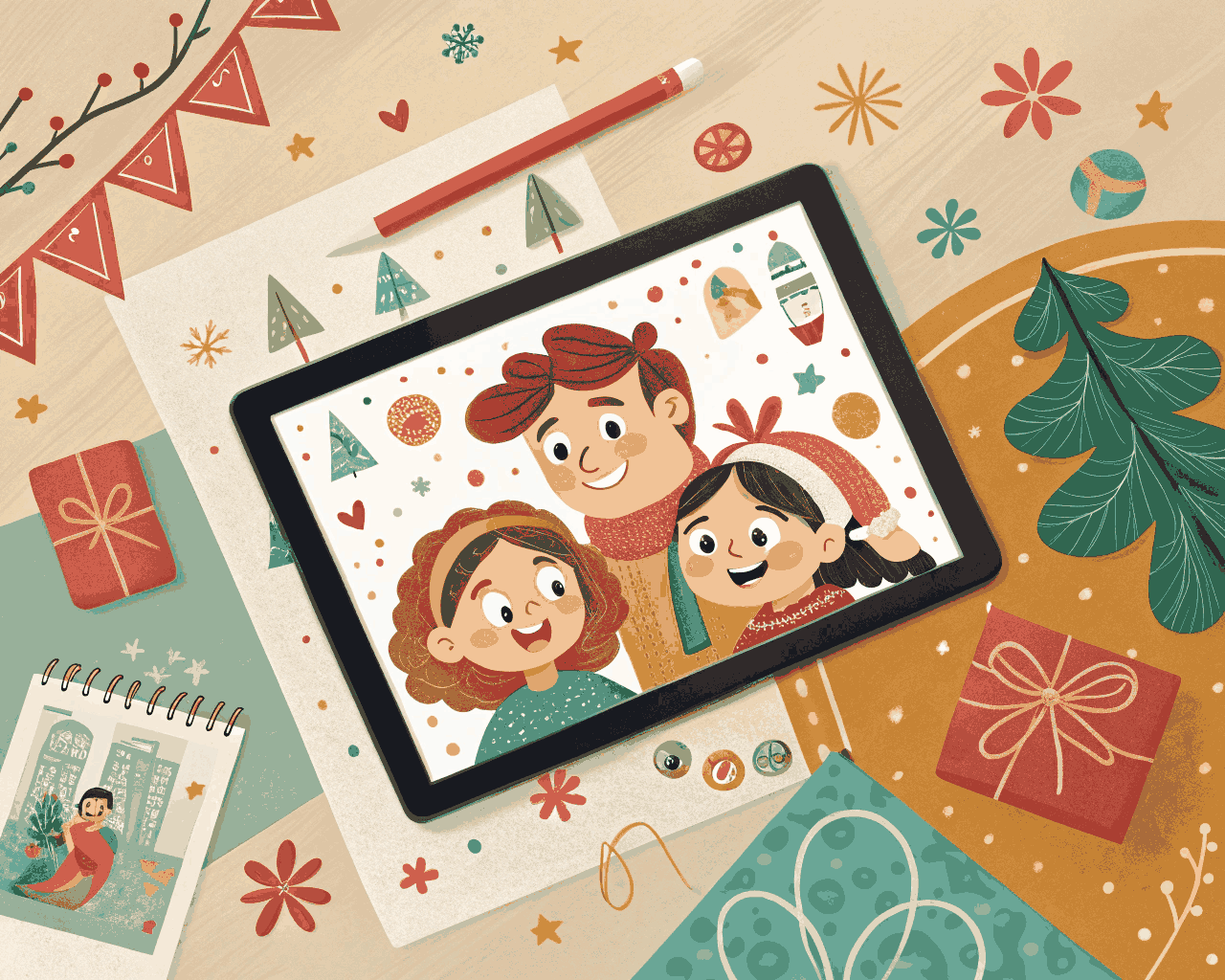 Cartoon Family Portrait Illustration for Holiday Gifts