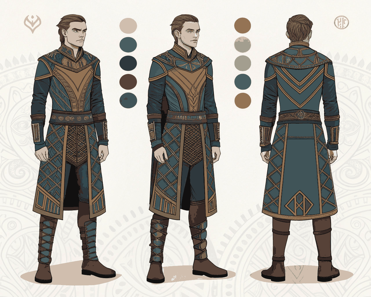 Character Design Sheet for Fantasy Manga with Three Views