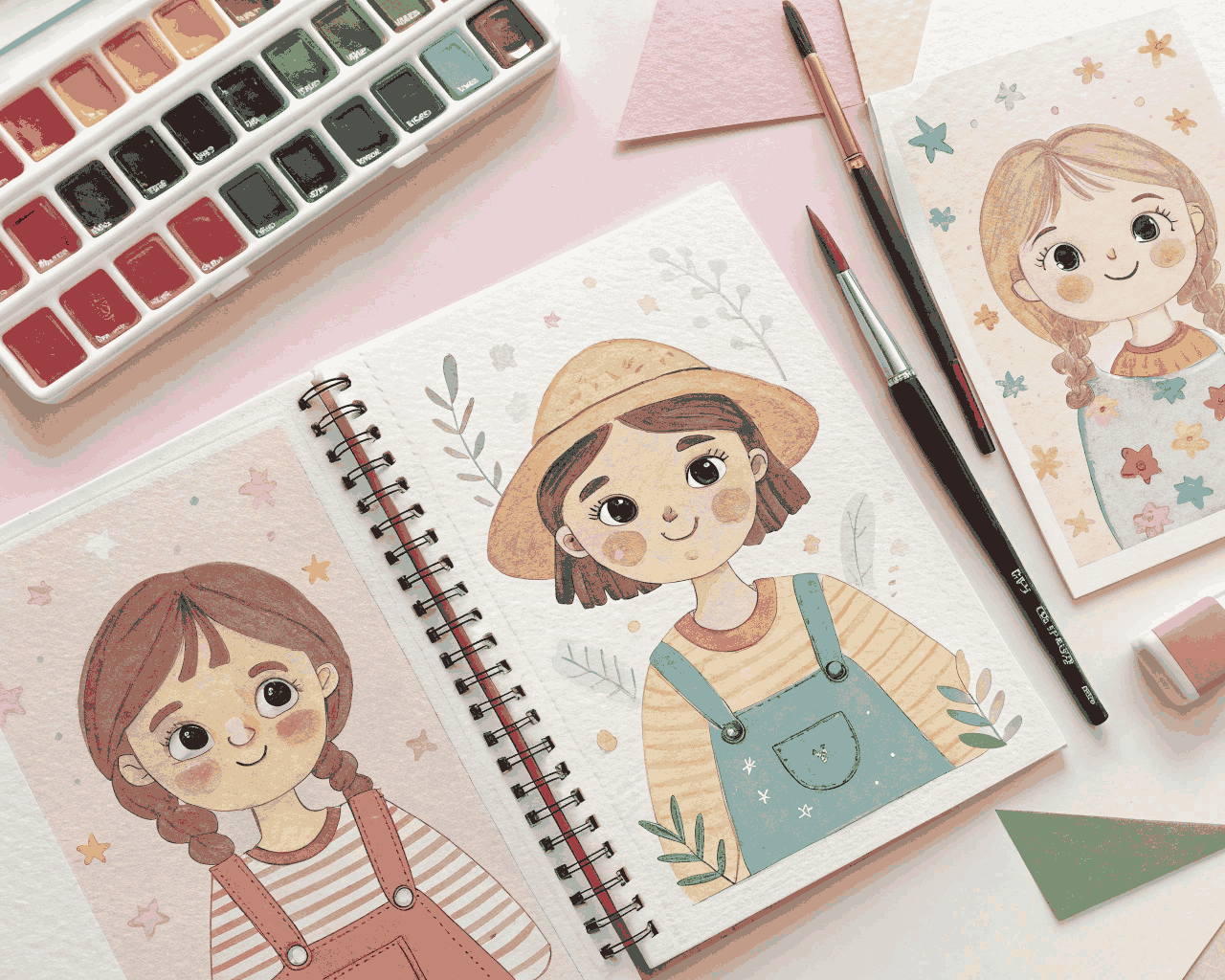 Children's Book Character Series in Watercolor Style
