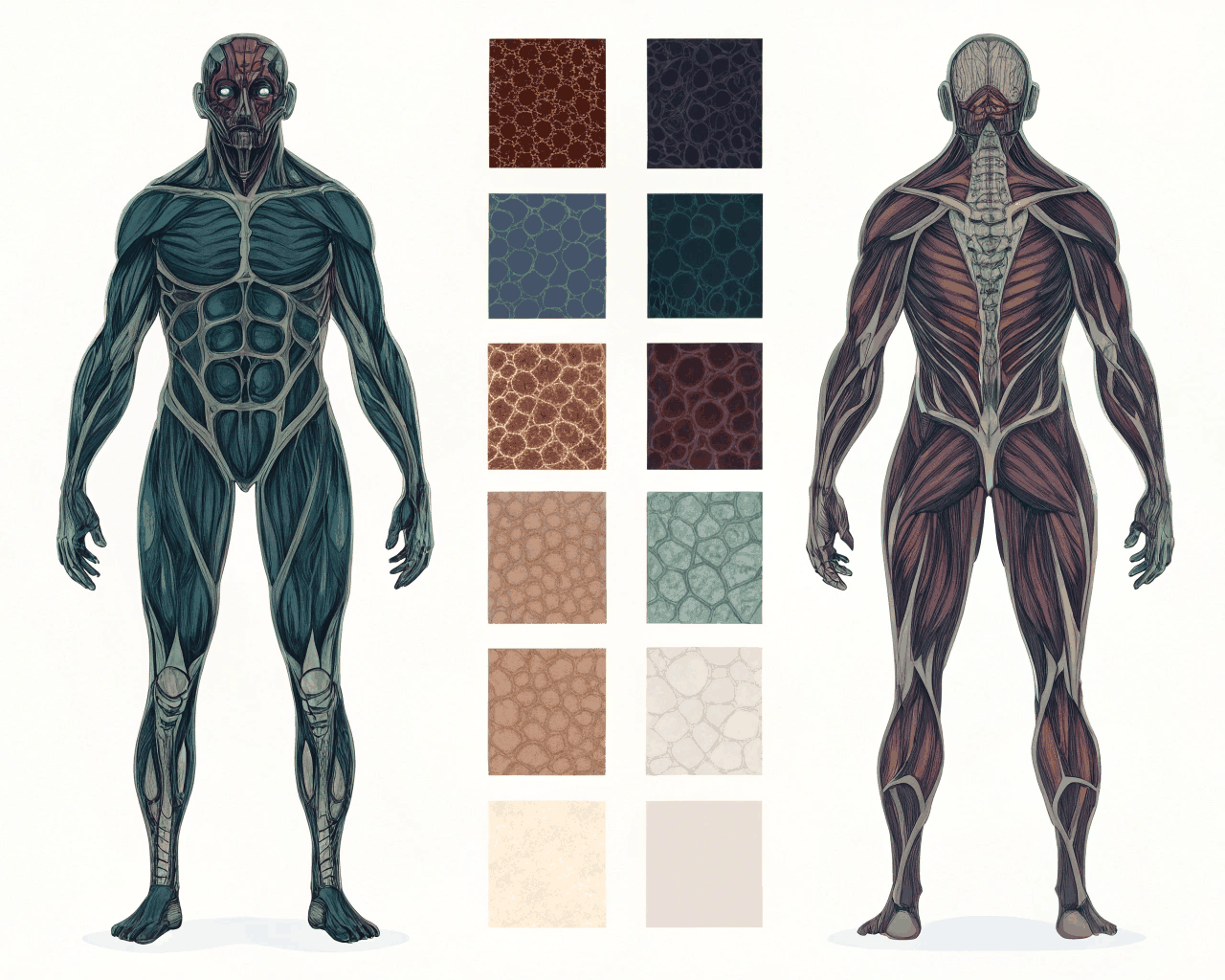 Creature Concept Sheet with Anatomy and Color Variations
