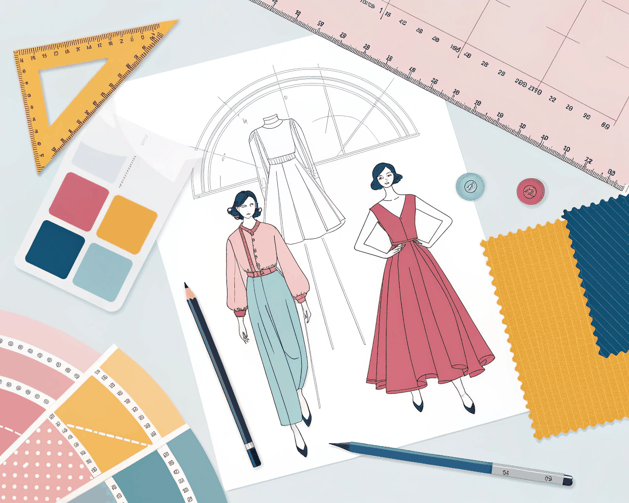 Detailed Hand-drawn Fashion Croquis for Independent Pattern Designers