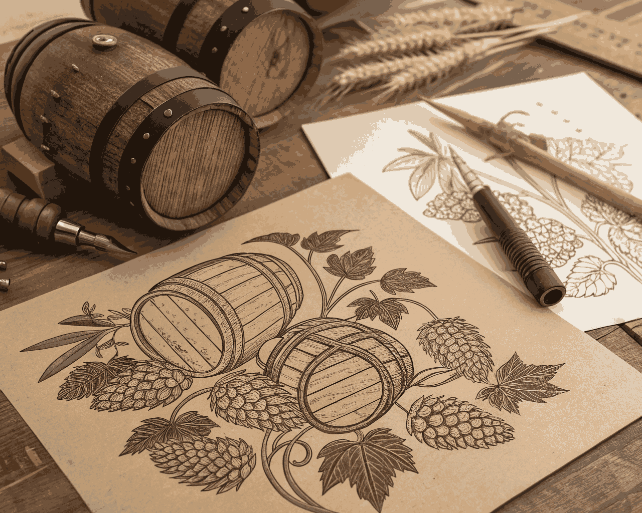 Hand-Drawn Craft Brewery & Distillery Logo Illustration