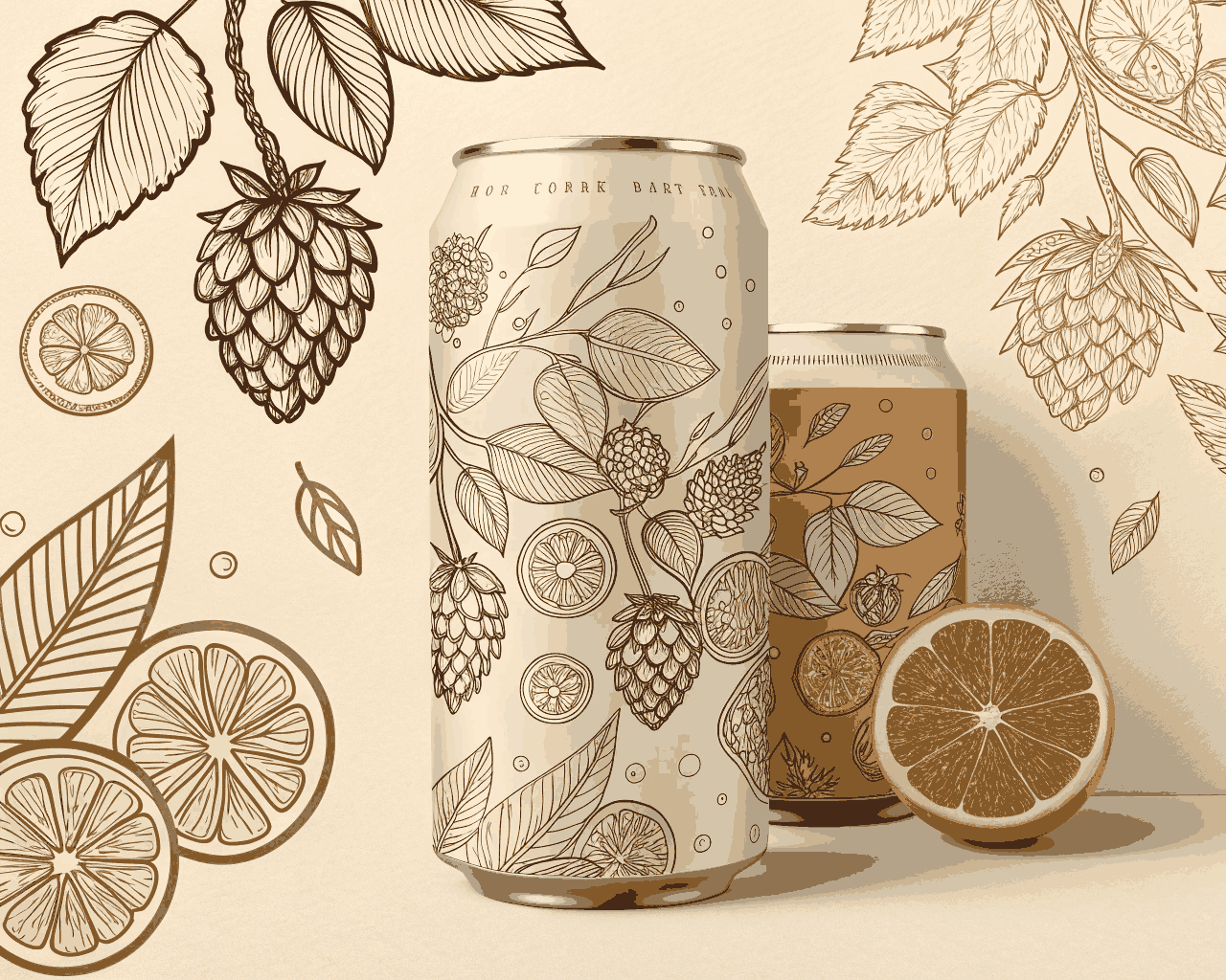 Hand-Drawn Illustrative Pattern for Craft Beer Can Label Art