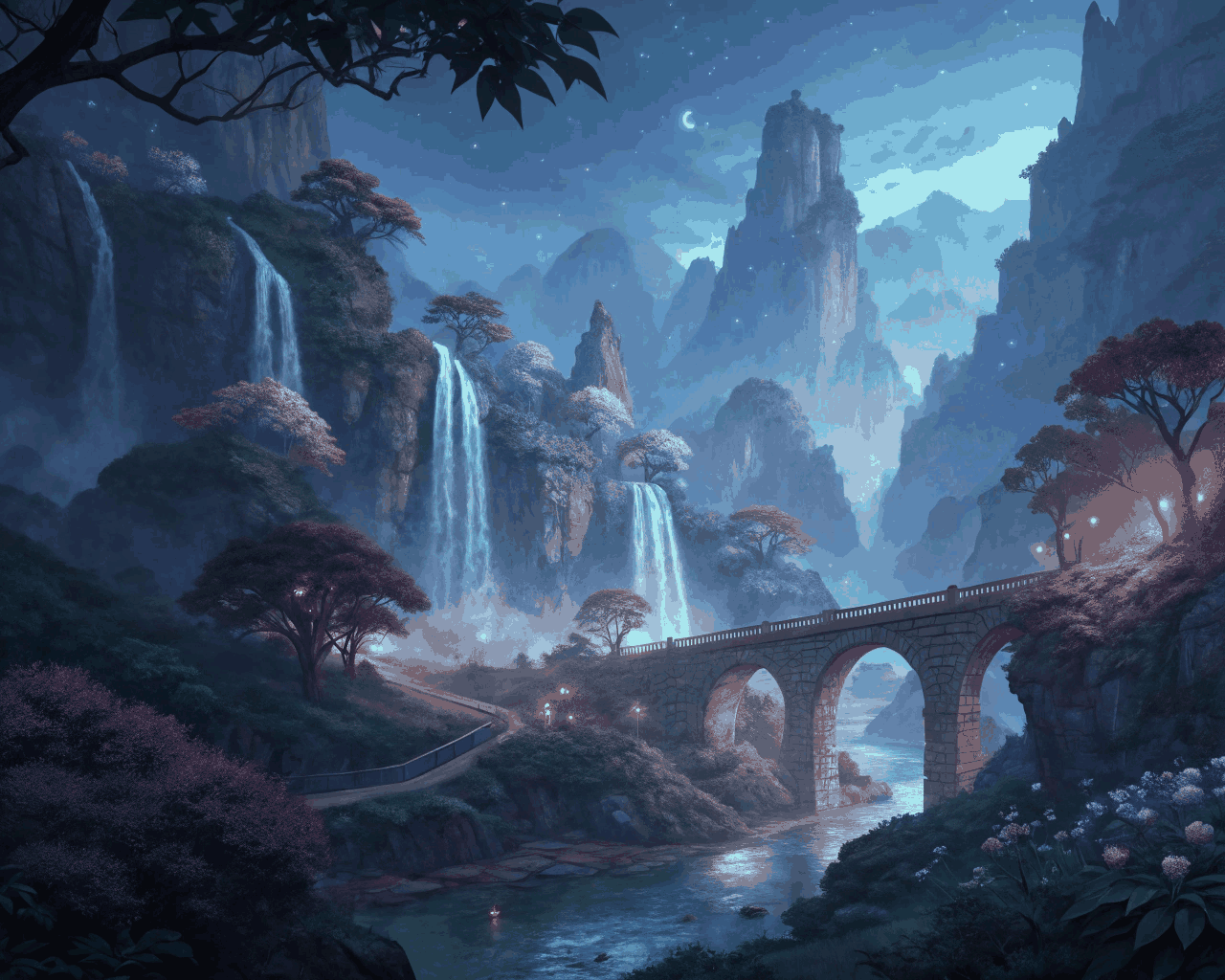 Hand-Painted Fantasy Landscape Illustration for Novel Covers