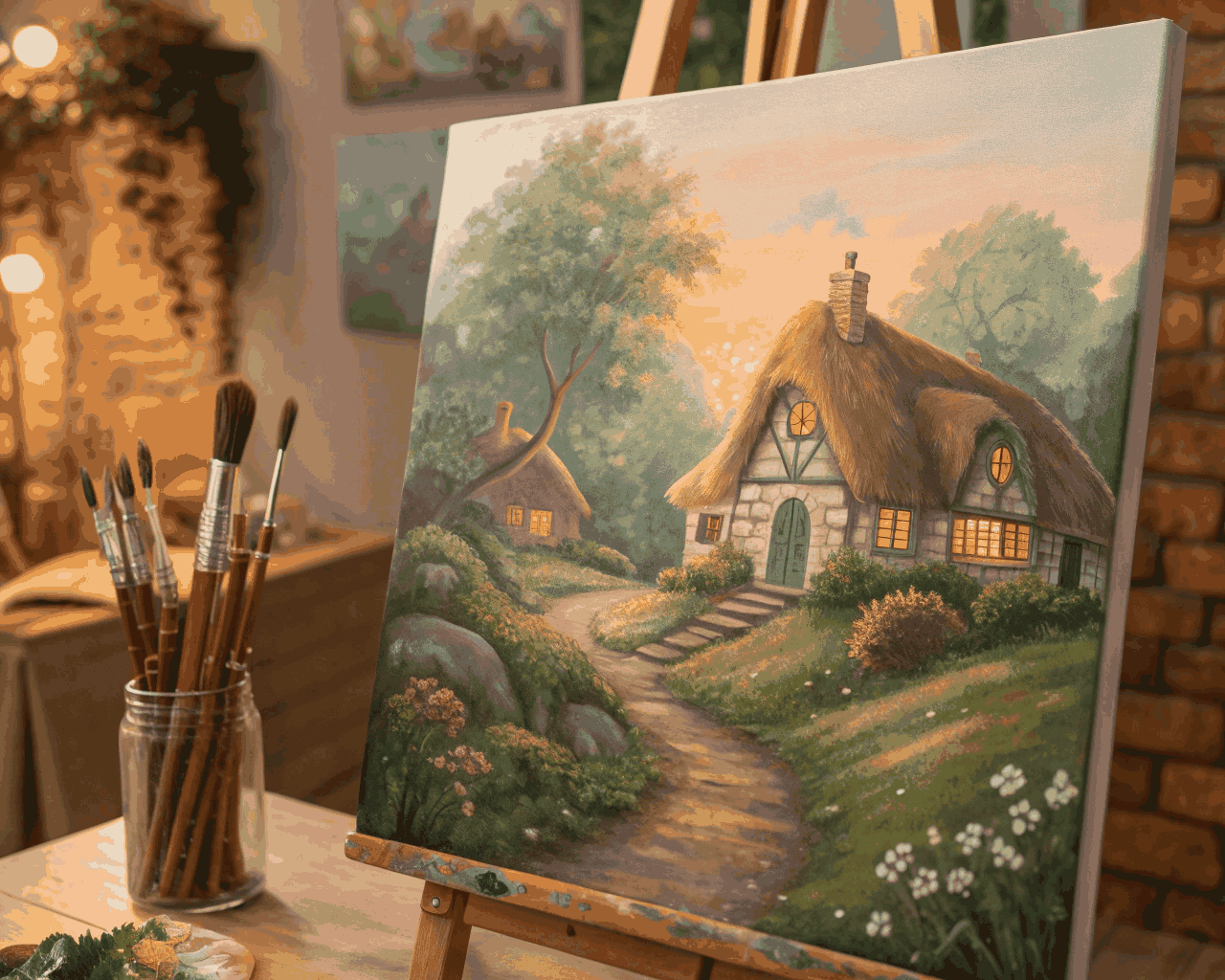 Hand-Painted Fantasy Village Environment for Tabletop Games