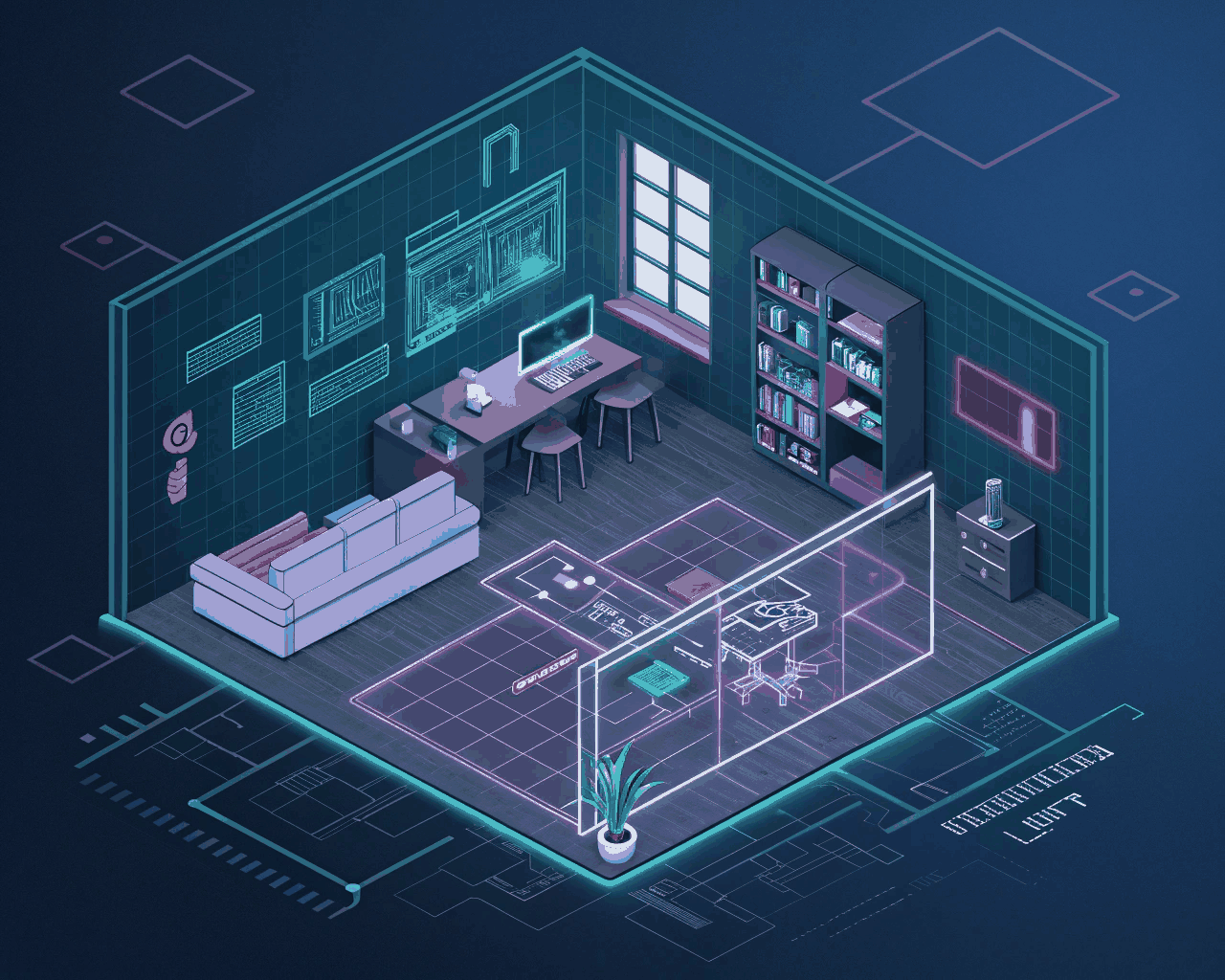 Isometric Cyberpunk Interior Design