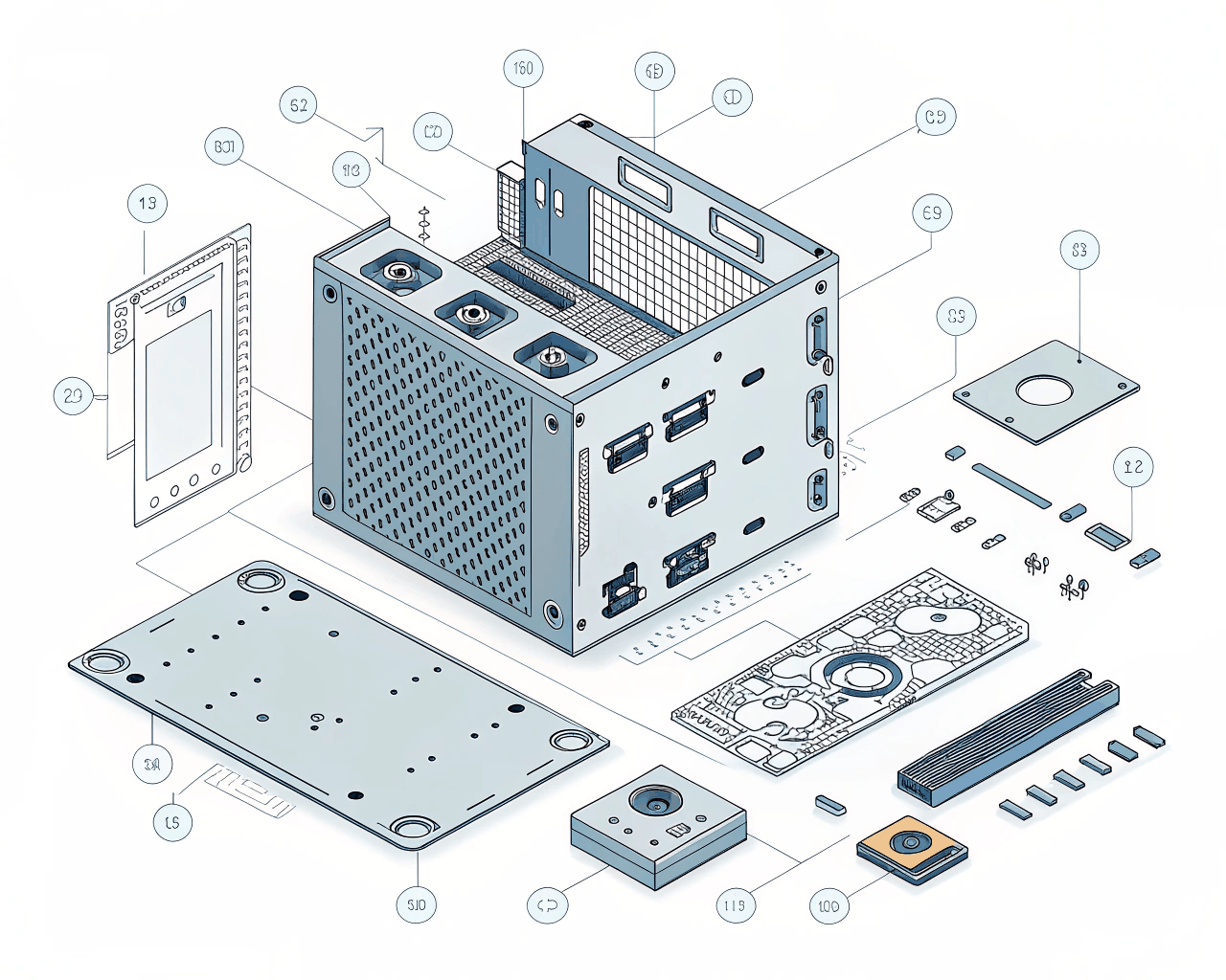 Isometric Product Explosion Diagram for Hardware Marketing