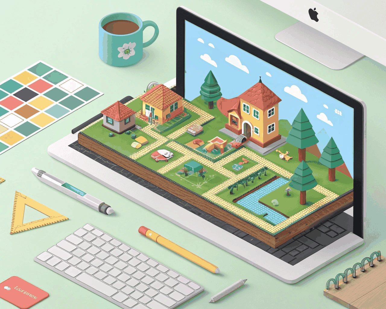Low-Poly Isometric Environment Renders for Mobile Games