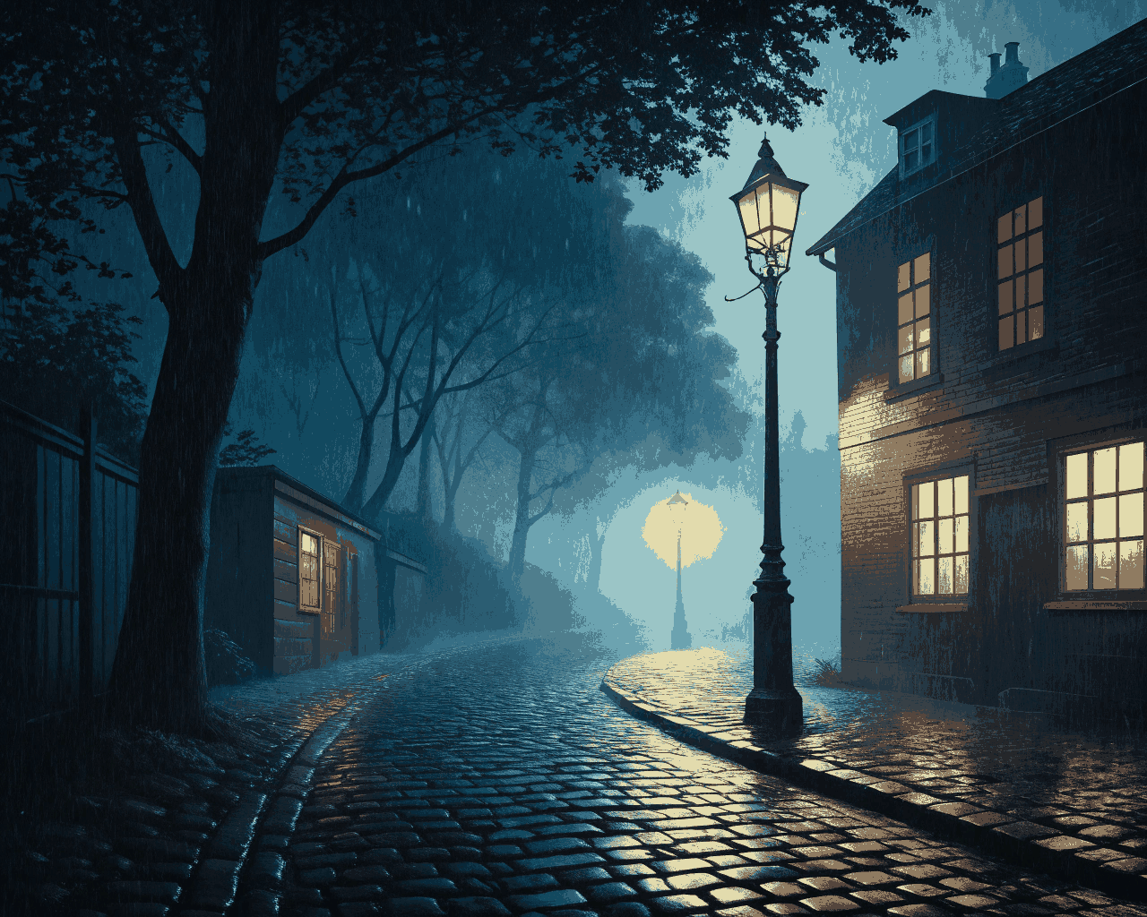 Moody Noir City Street Painting for Book Cover Design