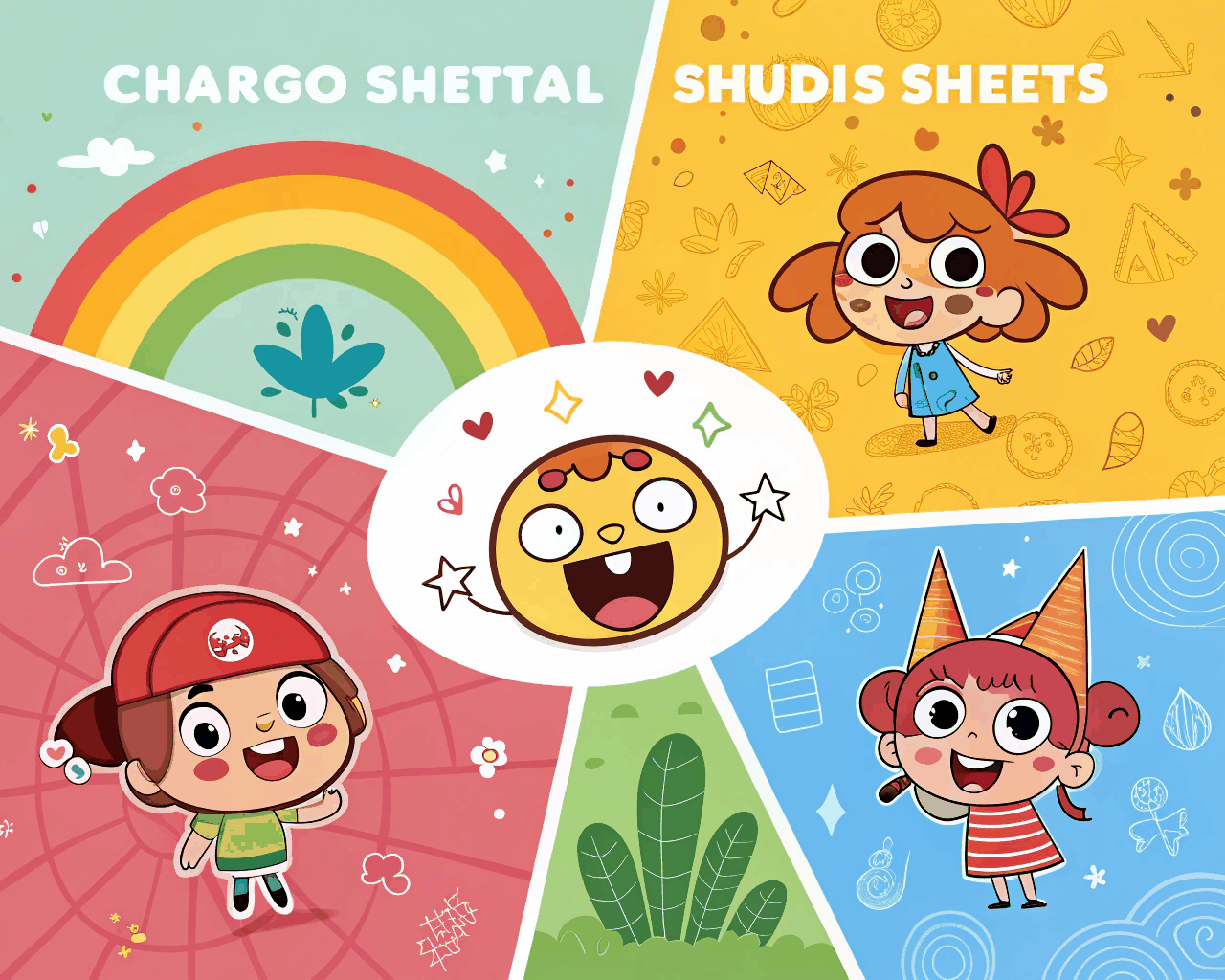 Playful Cartoon Mascot and Expression Sheet for Kids Apps