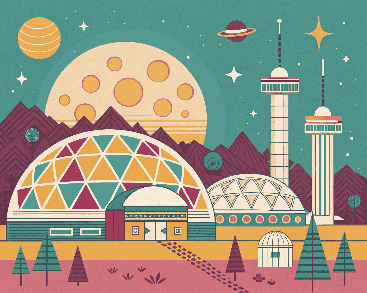 Retro-Futurism Space Colony Matte Painting for Book Covers